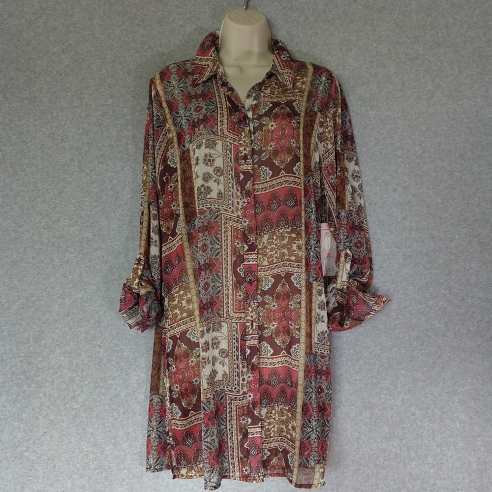 Haver London Paisley Moroccan Print Sheer Top Blouse Shirt Tied womens M NWT Y2K